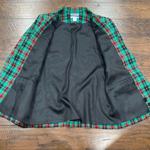 Vintage Pendleton Womens Green Red Christmas Plaid Wool Blazer Sport Jacket 6 - Picture 4 of 8